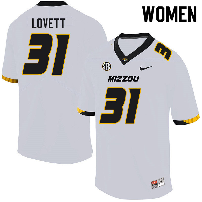 Women #31 Zach Lovett Missouri Tigers College Football Jerseys Sale-White
